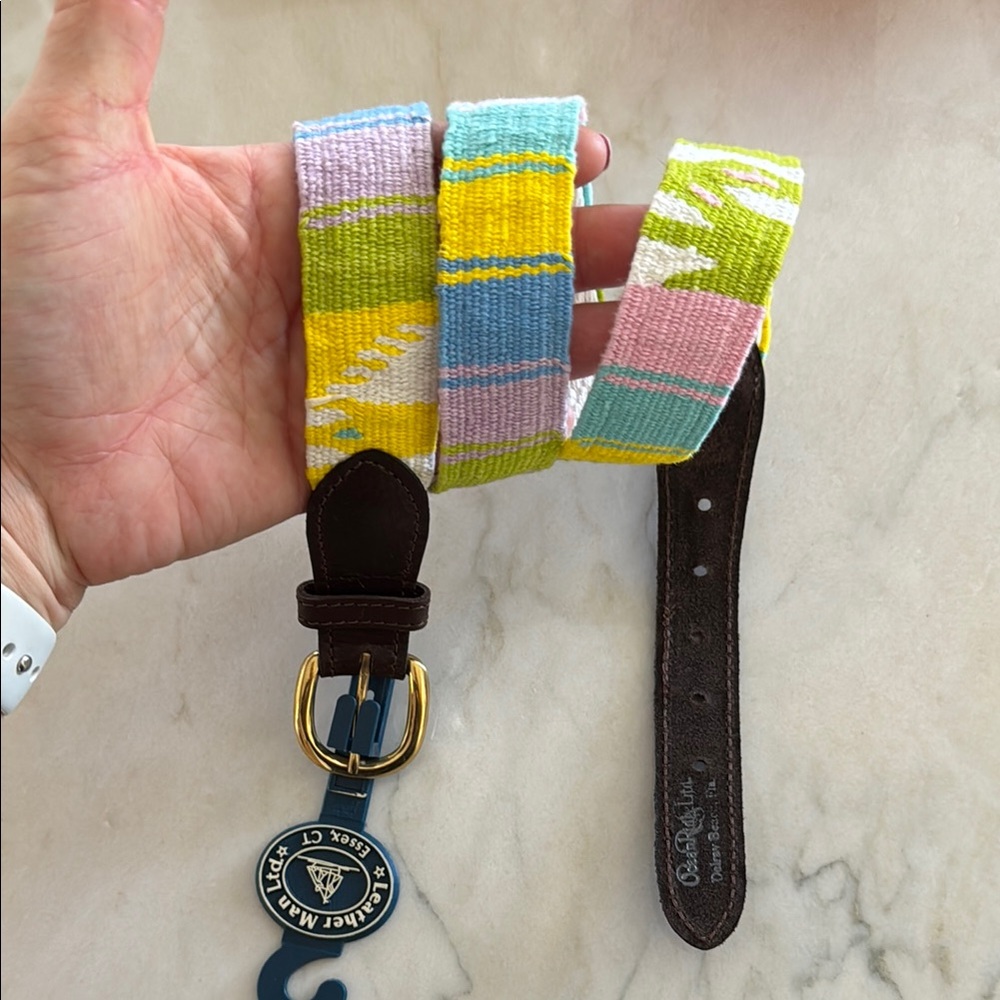Men’s needlepoint leather belt